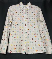 Vintage 70s Sears The Shirt Button Blouse Mod Shapes Geometric Hippie Retro Sz12 picture