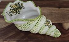Vintage Bassano Porcelain Cornucopia Planter Trinket Dish Green Floral Italy picture