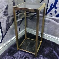 Vintage 1970's French Post-Modern Brass/ Smoked Glass Square Two-Tier Pedestal picture