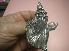 VINTAGE JJ PEWTER PIN **WIZARD WITH CRYSTAL BALL ** RARE **VERY NICE BOXED picture