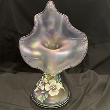 Fenton Iridescent ￼Jack In The Pulpit Vase handpainted Flowers Signed~gorgeous picture