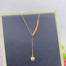 Pure 18K Yellow Gold Chain Women Lucky Glossy Beads Ball Wheat Link Necklace  picture