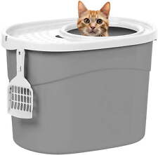 USA Oval Top Entry Cat Litter Box with Litter Catching Lid, Privacy Walls and  picture