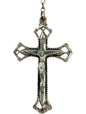 Vintage Italian Religious Rosary Roman Catholic Silver Tone Glass Beads Crucifix picture