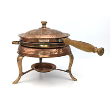 Antique Tinned Hammered Copper Chafing Dish Embossed Arabic / Islamic Maker Mark picture
