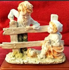 Rare Antique Porcelain Capodimonte Figurine Boy & Girl with Puppies in Basket picture