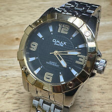 Omax Quartz Watch Men Dual Tone Black Dial Large 46mm Analog New Battery picture