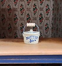 2017 Artisan Miniature Dollhouse Jane Graber BUTTER Stoneware Crock wire Handle picture