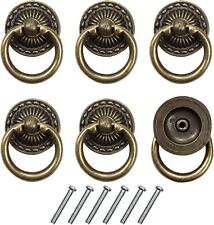 6pcs Vintage Bronze Drop Ring Knobs Pulls Handles for Dresser Drawer Antique Dra picture