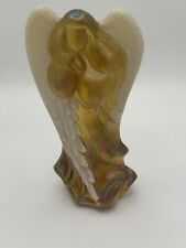 Fenton Iridescent Amber Gold Carnival Glass Angel Figurine W/ Frosted Coralene picture