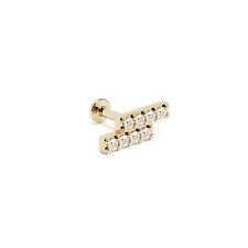 14K REAL Solid Gold Pavé Diamond Stacked Bar Stud Helix Cartilage Piercing 16G picture
