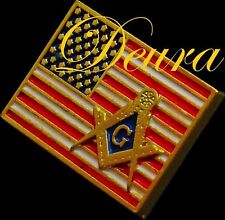 Masonic American Flag ENAMEL Lapel Pin Freemason SQUARE & COMPASS picture
