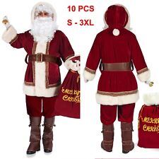 Men's Deluxe Santa Suit 10pcs. Christmas Adult Santa Claus Costume Santa Outfit picture