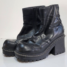 VTG 90s Lei L.E.I Black Leather Chunky Heel Platform Ankle Boot Sz 9 Y2K picture