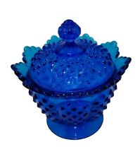 Vintage Fenton Blue Hobnail Candy Glass Bowl with Lid - No Chips/Cracks - picture