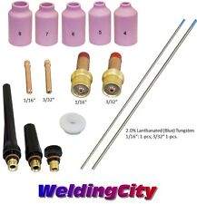 TIG Welding Torch 17/18/26 Gas Lens Kit 1/16-3/32 Tungsten (Blue) T53B US Seller picture