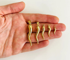 14K Real Gold 3D Cornicello Charm Pendant, Gold Italian/Chili pepper Horn - 14KH picture