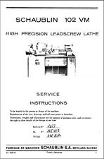 Leadscrew Lathe Service Instruct Manual Schaublin 102VM High Precision 102VM picture