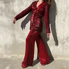 Vintage 1960s Completely Hand Beaded Red Outfit Jacket & Pants Hand Stitched picture