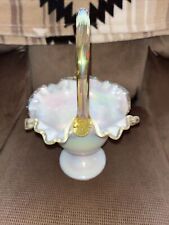 Gorgeous Fenton Gold Crest Pearl Iridescent Large Art Glass Handled Basket picture