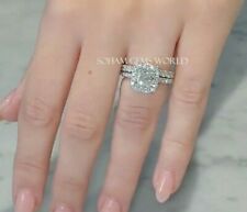 3.19 Carat Cushion Cut Moissanite Bridal Set Halo Engagement Ring 14k White Gold picture