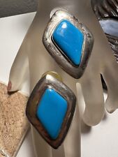 VINTAGE ARTISAN STERLING SILVER LARGE TURQUOISE EARRINGS picture