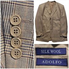 Vintage Tweed Sport Coat Men 48L Beige Suit Jacket 2 Button Houndstooth Blazer  picture