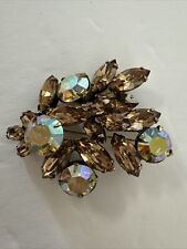 REGENCY EXQUISITE VINTAGE YELLOW Brown Crystal  BROOCH Signed picture