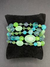 Iridescent Green Aqua Blue Clear and Aged Copper Tone Beaded Bracelet picture