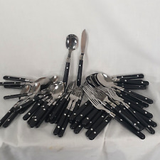 Gibson Vintage Flatware Set Stainless China 219 Black Plastic Handle 50 Pieces picture