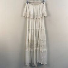 A'Gaci Womens Medium Dress Sundress White Pullover Strapless Sheer Embroidered picture