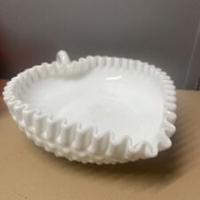 Fenton art glass white hobnail milk heart shaped nappy candy dish bowl looped picture