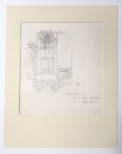Antique Matted 1920s Walter  Church English Landscape Pencil Drawing, Kenilworth picture