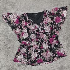 Lane Bryant Women's Plus Size 20 Blouse Top Short Sleeve Multicolor Floral Polye picture