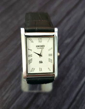 -Vintage Tank Rectangular Gorgeous White Dial Leather band Men Dress Watch picture