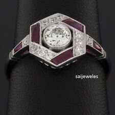 Lab-Created Vintage Hexagonal 2.10CT Round Cut Diamond Ring 14K White Gold Over picture