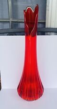 VINTAGE L.E.Smith Large Red- Amberina Ribbed Swung Glass Vase picture