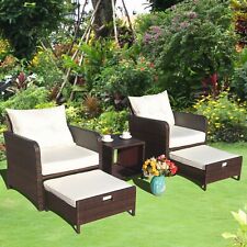 5PCS Patio Furniture Sectional Sofa Set Outdoor Rattan Wicker Couch W/Foot Stool picture