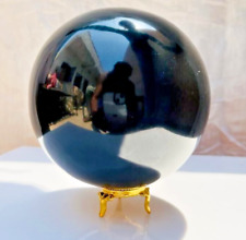115MM Large Black Tourmaline crystal Sphere Healing ball with wooden stand picture