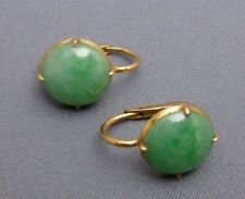 Antique 11mm Natural Green Jade Stud Earring 14k Yellow Gold Over Jade Earring picture