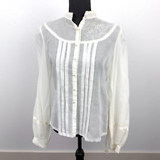 Vintage 70s Jessica's Gunnies Embroidered Peasant Boho Victorian Sheer Top Shirt picture