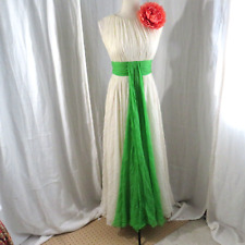 Vintage 1960's Saks Fifth Avenue Silk Grecian Style Dress Cream Green Small picture