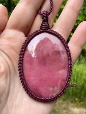 Huge Rhodonite Pendant Necklace Artisan Handcrafted Macrame picture