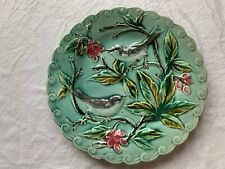 French plate Majolica Onnaing Birds 2 thrushes picking grapes Rare Antique picture