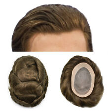 Mens Toupee For Men 100%Human Hair Replacements Fine Mono Poly Around Hairpieces picture