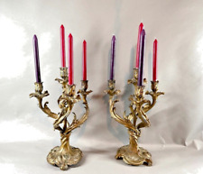 Pair of Antique French Louis XV Bronze Candelabras - 19th Century picture