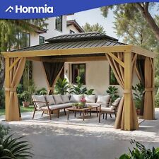 12'x10' Outdoor Patio Canopy Gazebo Hardtop Iron Steel Double Roof with Curtains picture