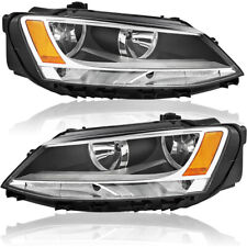 For 2011-2018 Volkswagen Jetta Halogen Chrome Amber Headlights Assembly Pair picture