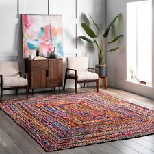 nuLOOM Hand Made Bohemian Braided Cotton Area Rug in Multi Color Chindi picture