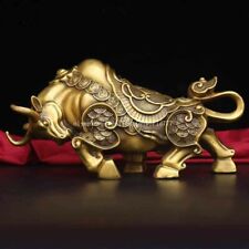 14 inch brass home feng shui treasure wealth fortune ox bull statue picture